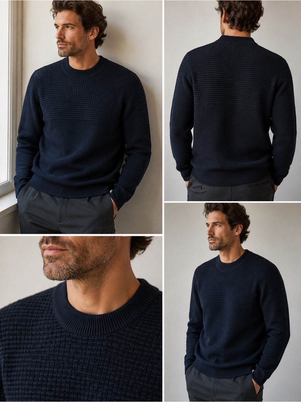 Selected Homme Textured Navy Crewneck Sweater – Men’s Large